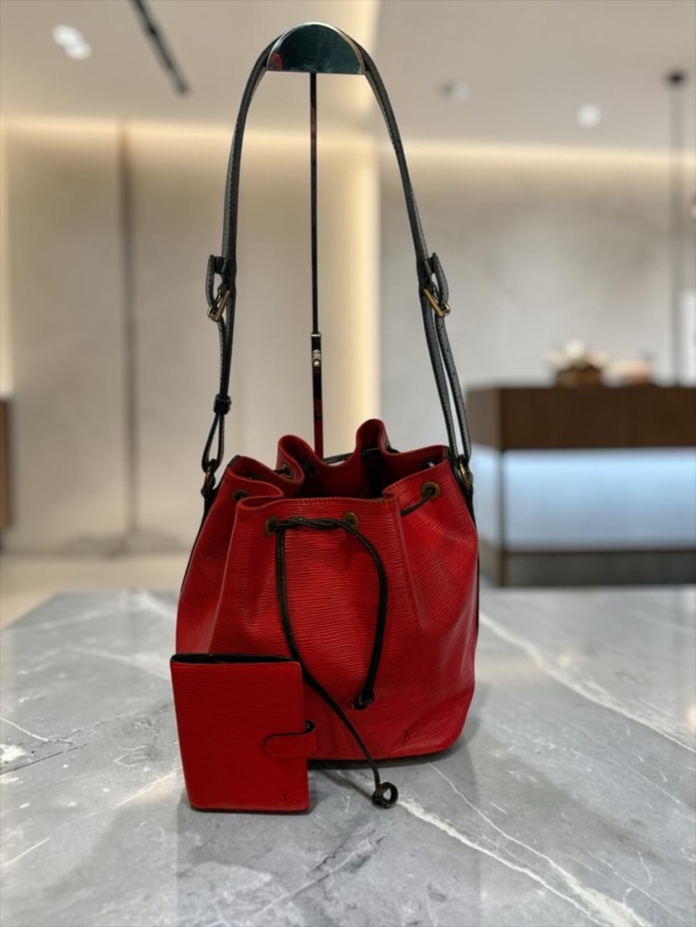 Vintage Louis Vuitton Petit Noé Castilian Red Epi Bucket Bag + Agenda PM
